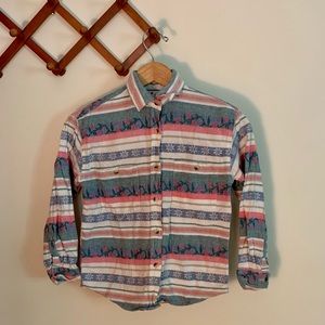 Vintage Floral Cotton Shirt Girls L